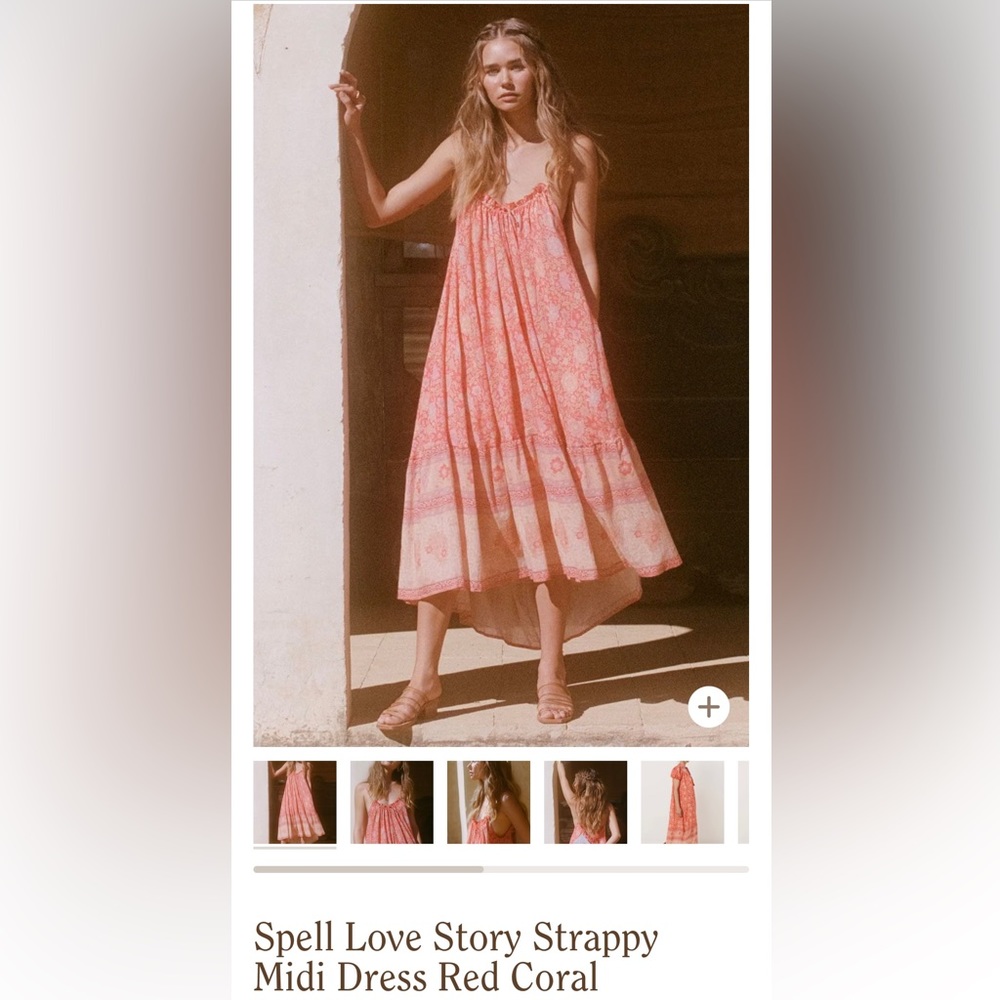 Spell strappy midi love story coral dress